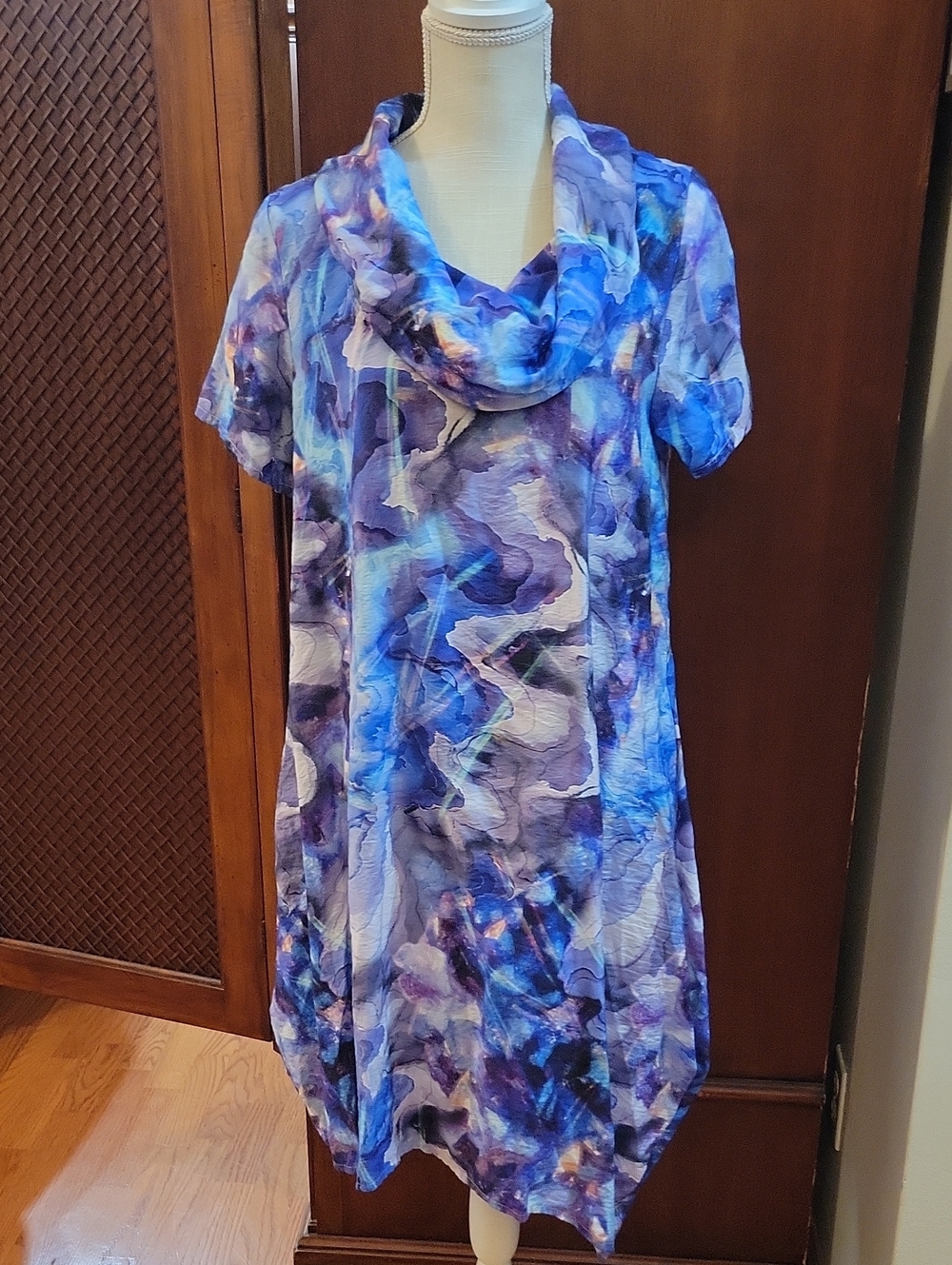 SHANA | Cowl Neck Shift Dress Size M Pockets Lagenlook Abstract Art to Wear